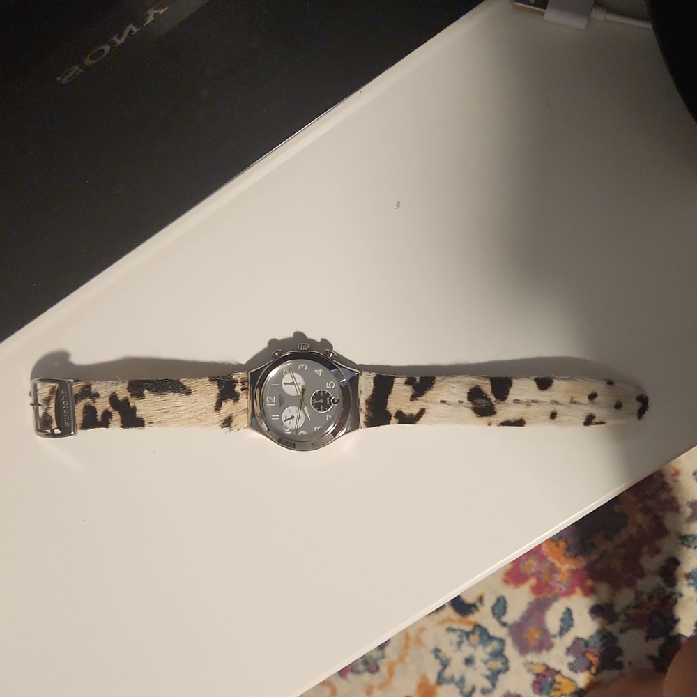 Swatch Chrono Stainless Steel Watch- Cow print band